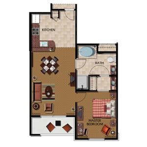 One Bedroom Floor Plan at MarBrisa Resort in Carlsbad, California