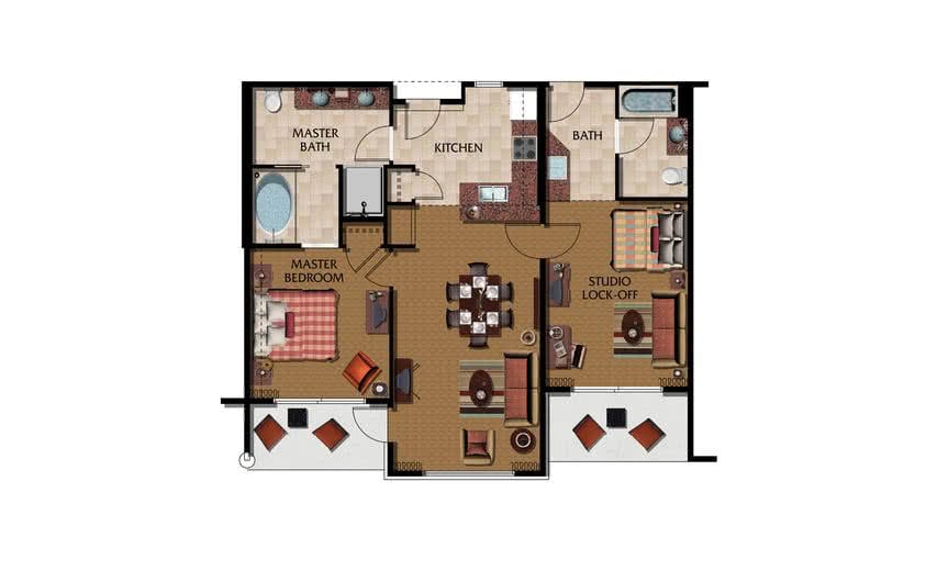 Two Bedroom Floor Plan at MarBrisa Resort in Carlsbad, California