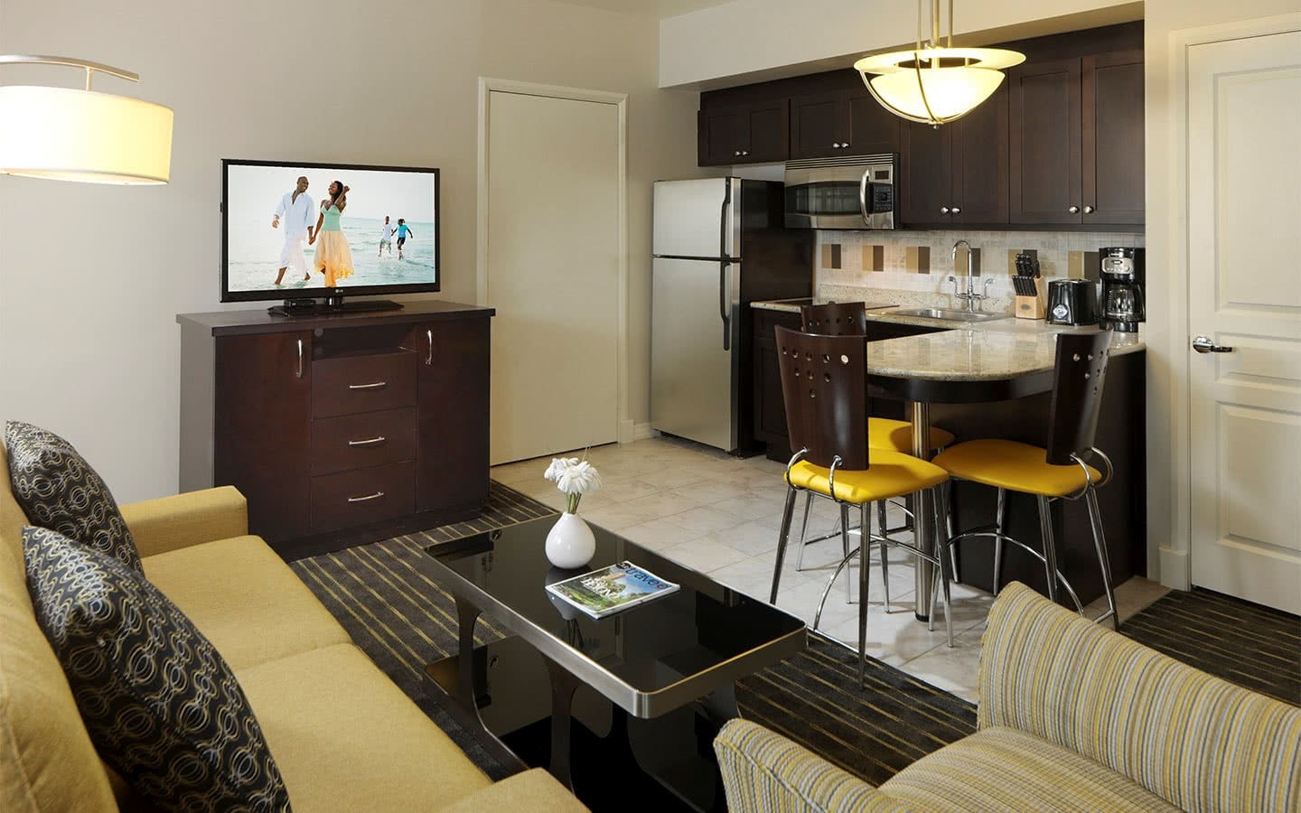 Living Area at Hilton Grand Vacations Club at McAplin – Ocean Plaza in Miami Beach