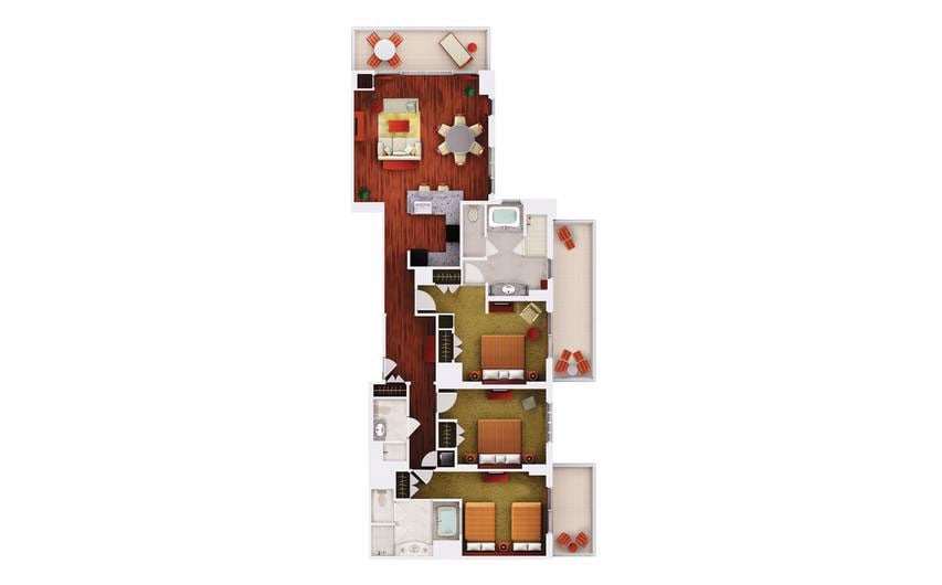 Three-Bedroom Penthouse Floor Plan at Grand Waikikian Resort in Honolulu, Hawaii