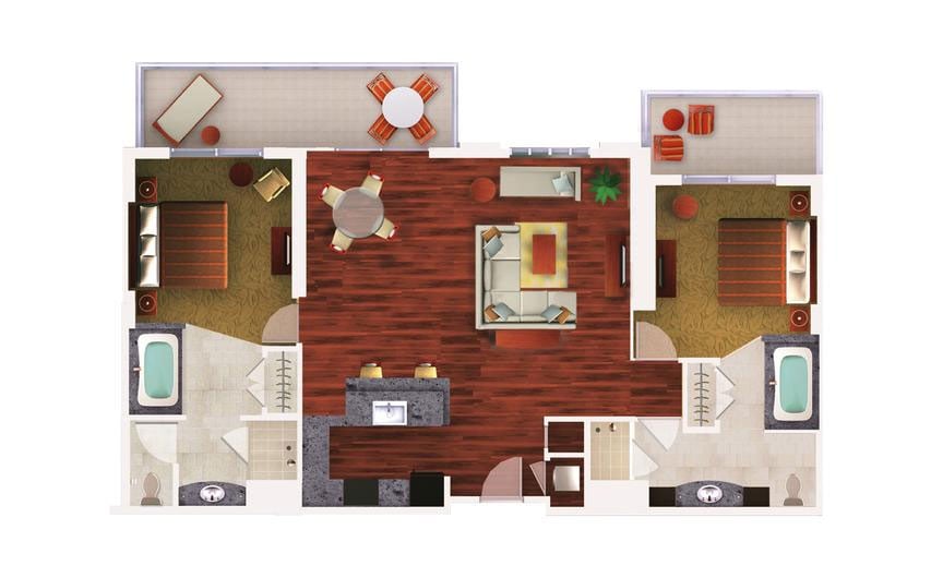 Two-Bedroom Penthouse Floor Plan at Grand Waikikian Resort in Honolulu, Hawaii