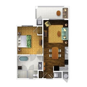 1-Bedroom Floor Plan at Kings' Land Resort in Waikoloa, Hawaii
