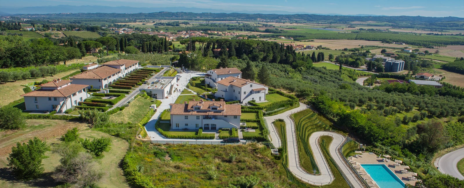Aerial View of Borgo alle Vigne Resort in Tuscany, Italy