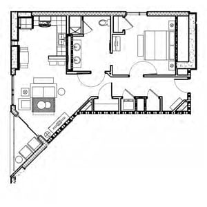 One-Bedroom Floor Plan at Ocean 22 in Myrtle Beach, South Carolina