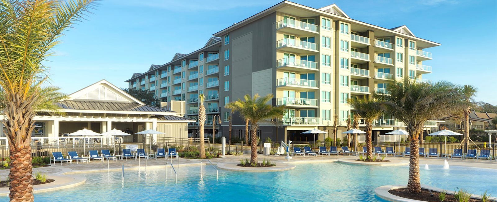 Exterior and Pool Area of Ocean Oak Resort by Hilton Grand Vacations Club on Hilton Head Island, South Carolina